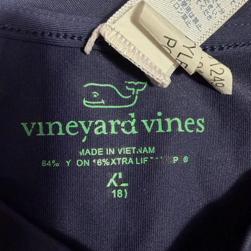Vineyard Vines Rash Guard Long Sleeve Kids 18 XL Navy Blue Nylon Lycra EUC